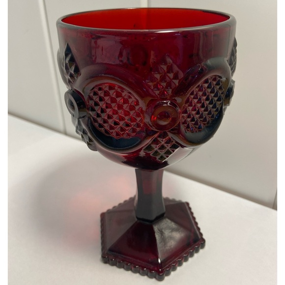 Vintage Avon water Goblet ruby red Glass 1876 Cape Cod design 6” tall - Picture 1 of 9